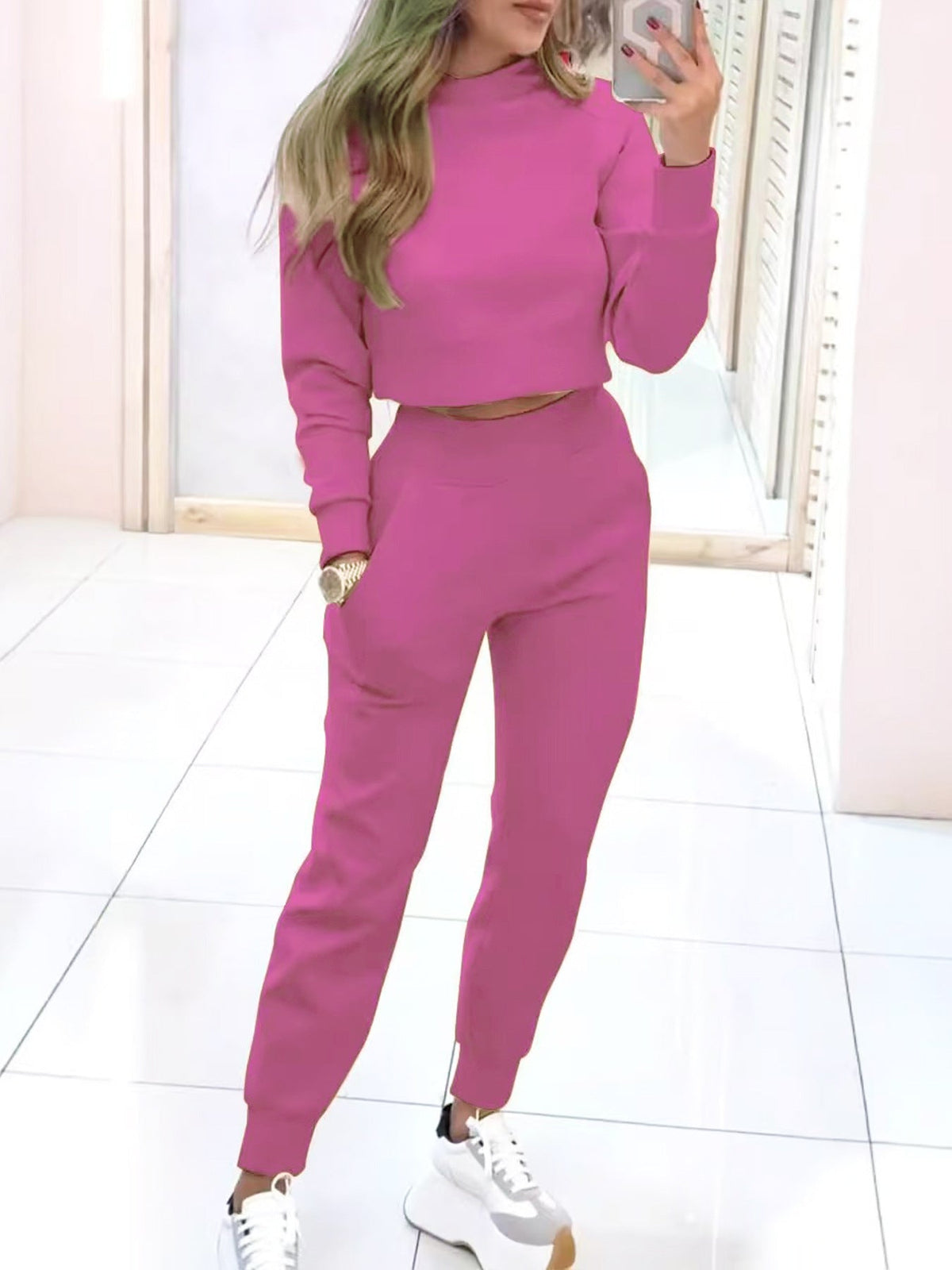 Women's Two-Piece Cropped Sweatshirt &amp; Jogger Set