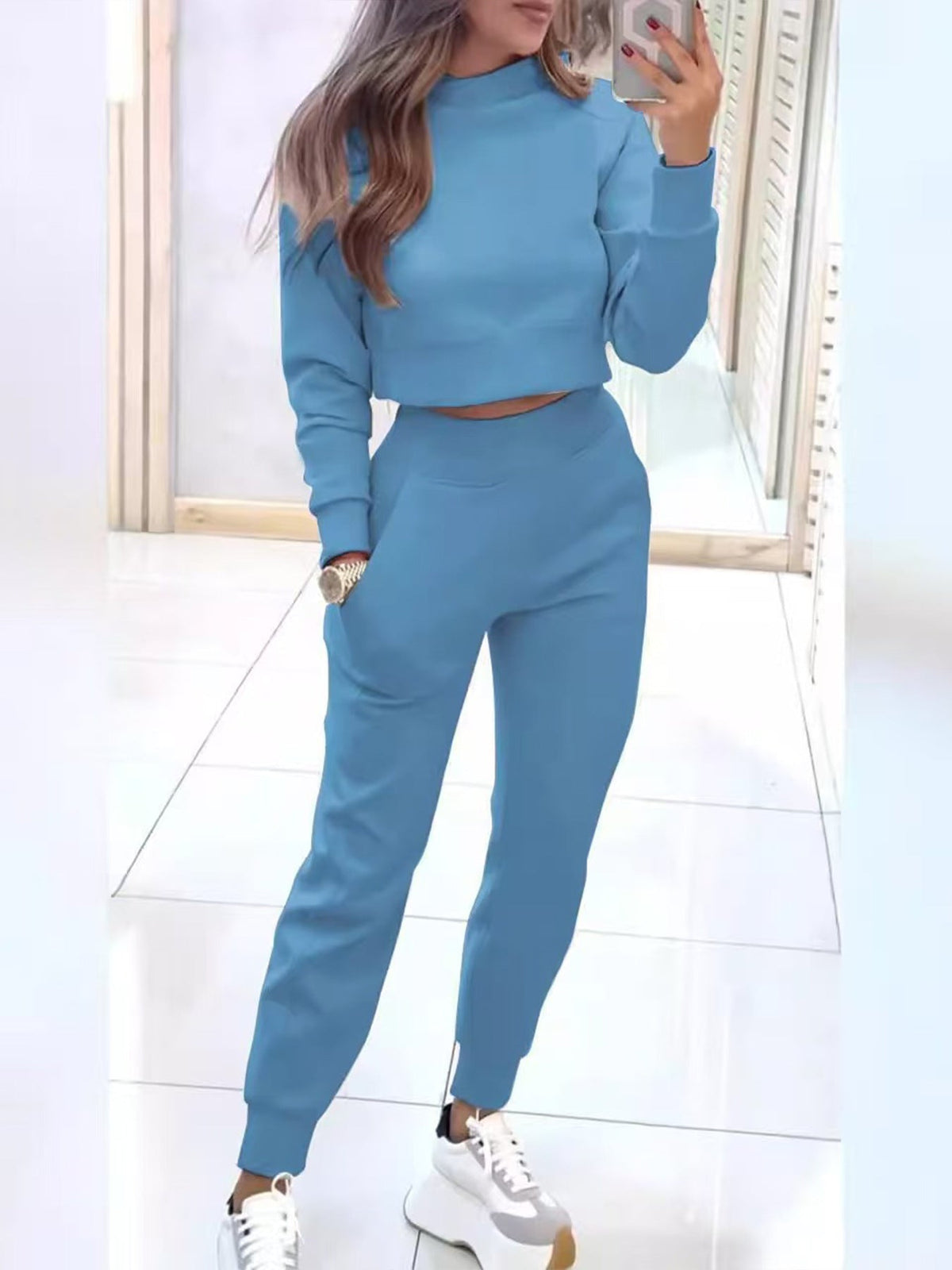 Women's Two-Piece Cropped Sweatshirt &amp; Jogger Set