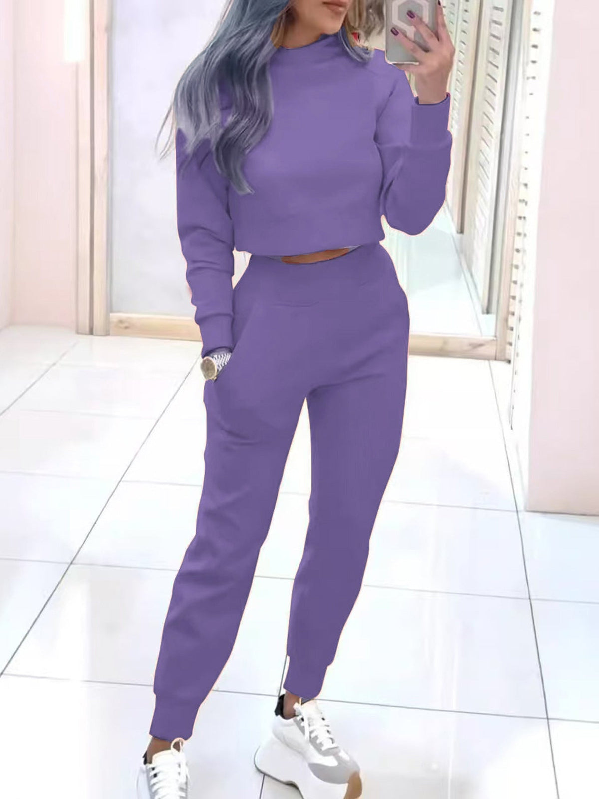 Women's Two-Piece Cropped Sweatshirt &amp; Jogger Set