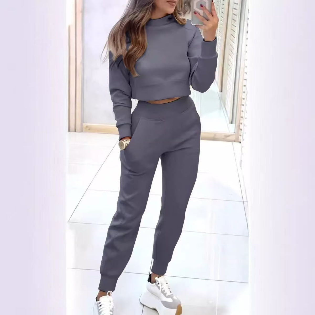 Women's Two-Piece Cropped Sweatshirt &amp; Jogger Set