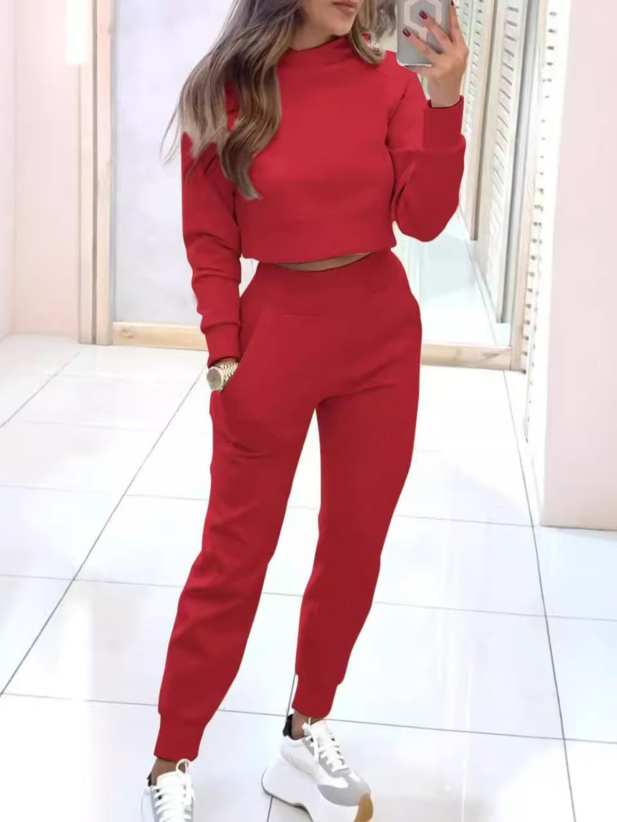 Women's Two-Piece Cropped Sweatshirt &amp; Jogger Set
