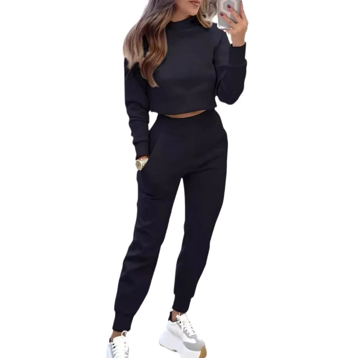 Women's Two-Piece Cropped Sweatshirt &amp; Jogger Set