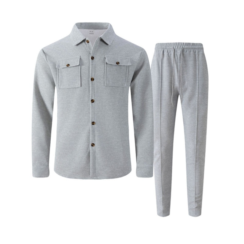 Men's Waffle Button-Down Jacket & Pants Set