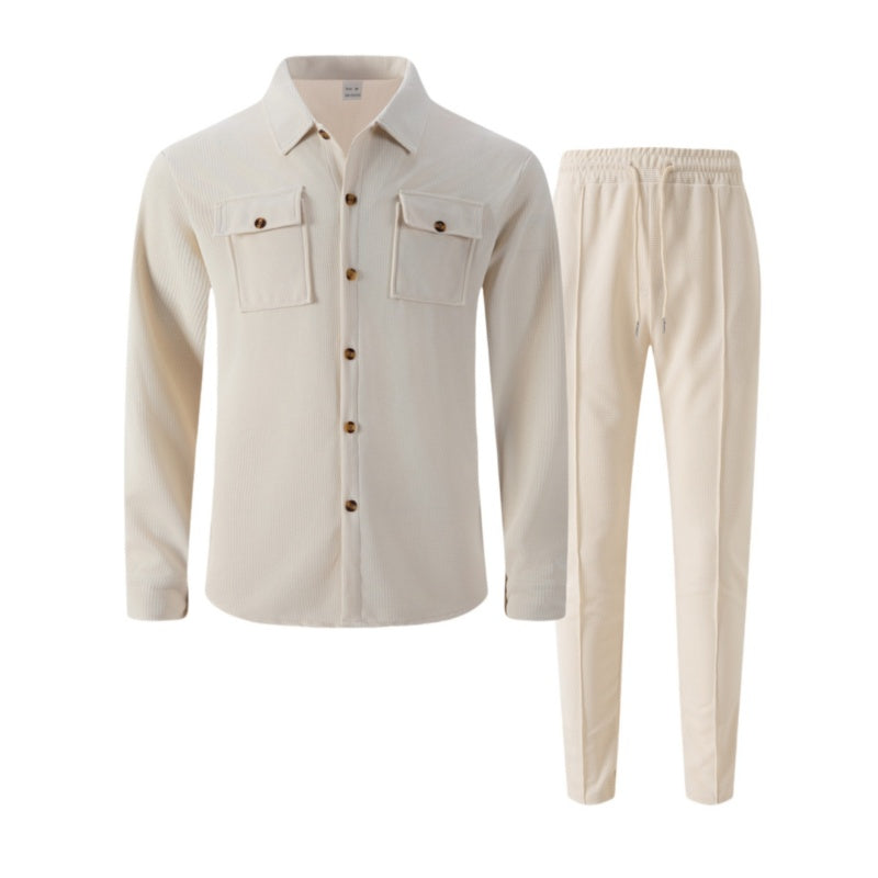 Men's Waffle Button-Down Jacket & Pants Set